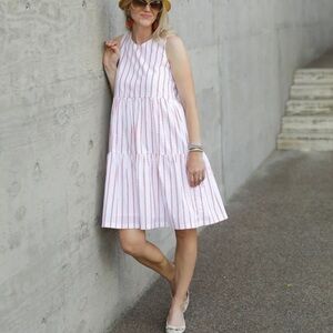 Brooke Wright Poplin Dress Cotton Polka Dot Pockets  Women's XS White